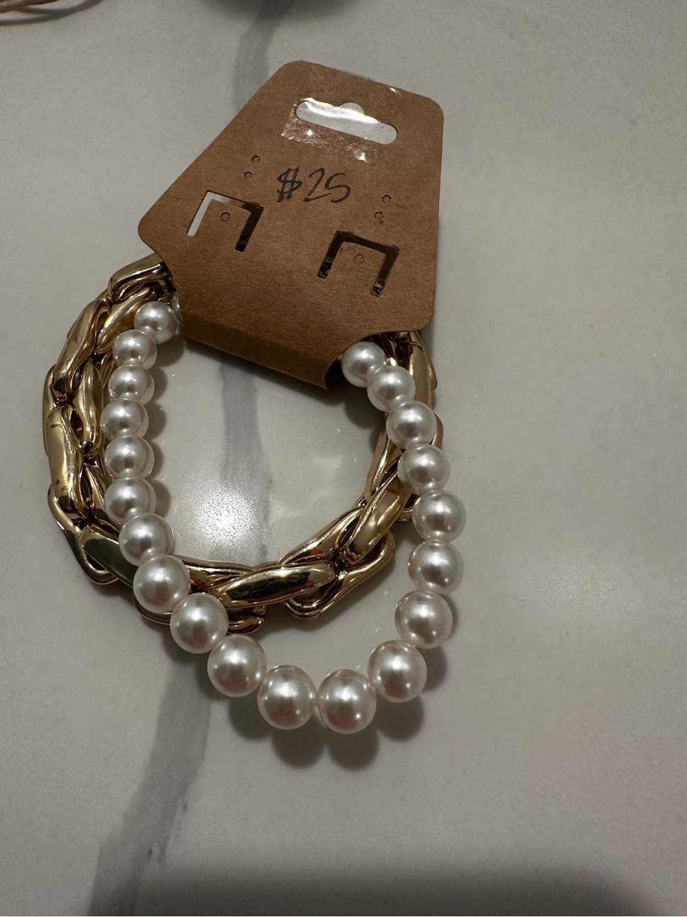 Gold Chain and White Pearl Statement Bracelet